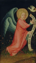 Bebådelsens ängel, från The Harvester Altar, c.1410 (tempera på ek) (se även 145253 och 145255)